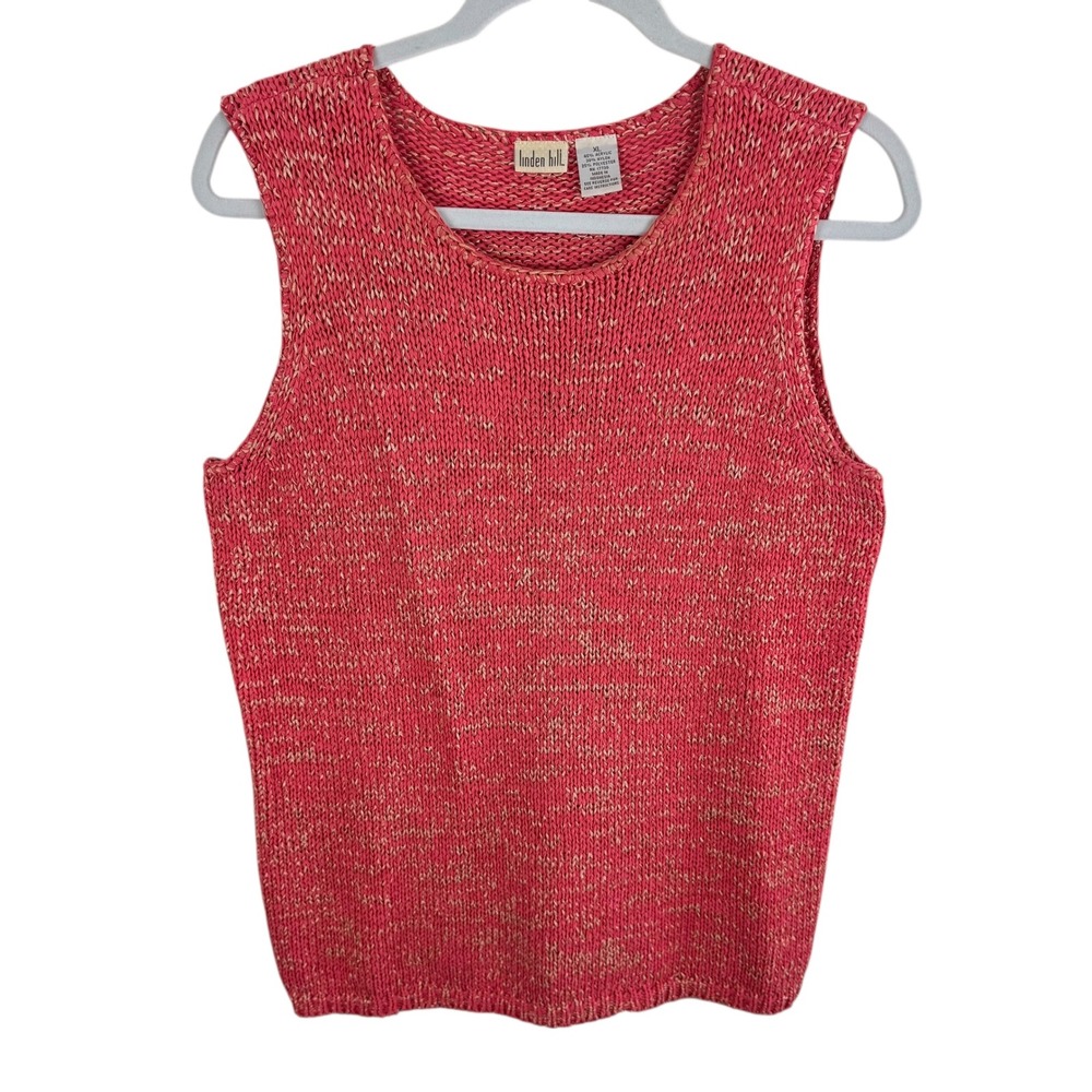 Linden Hill Womens XL Sleeveless Knit Sweater Top Coral Gold Speckled Textured